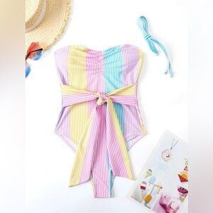 NWOT Swim Mod Striped Ruched One Piece Swimsuit
